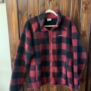 Columbia Red and Black Plaid Fleece Jacket